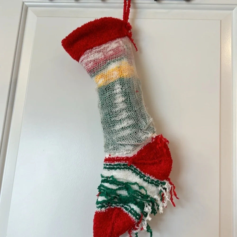 VINTAGE KNIT CHRISTMAS STOCKING CHRISTMAS TREE WITH HOOK - HOMEMADE